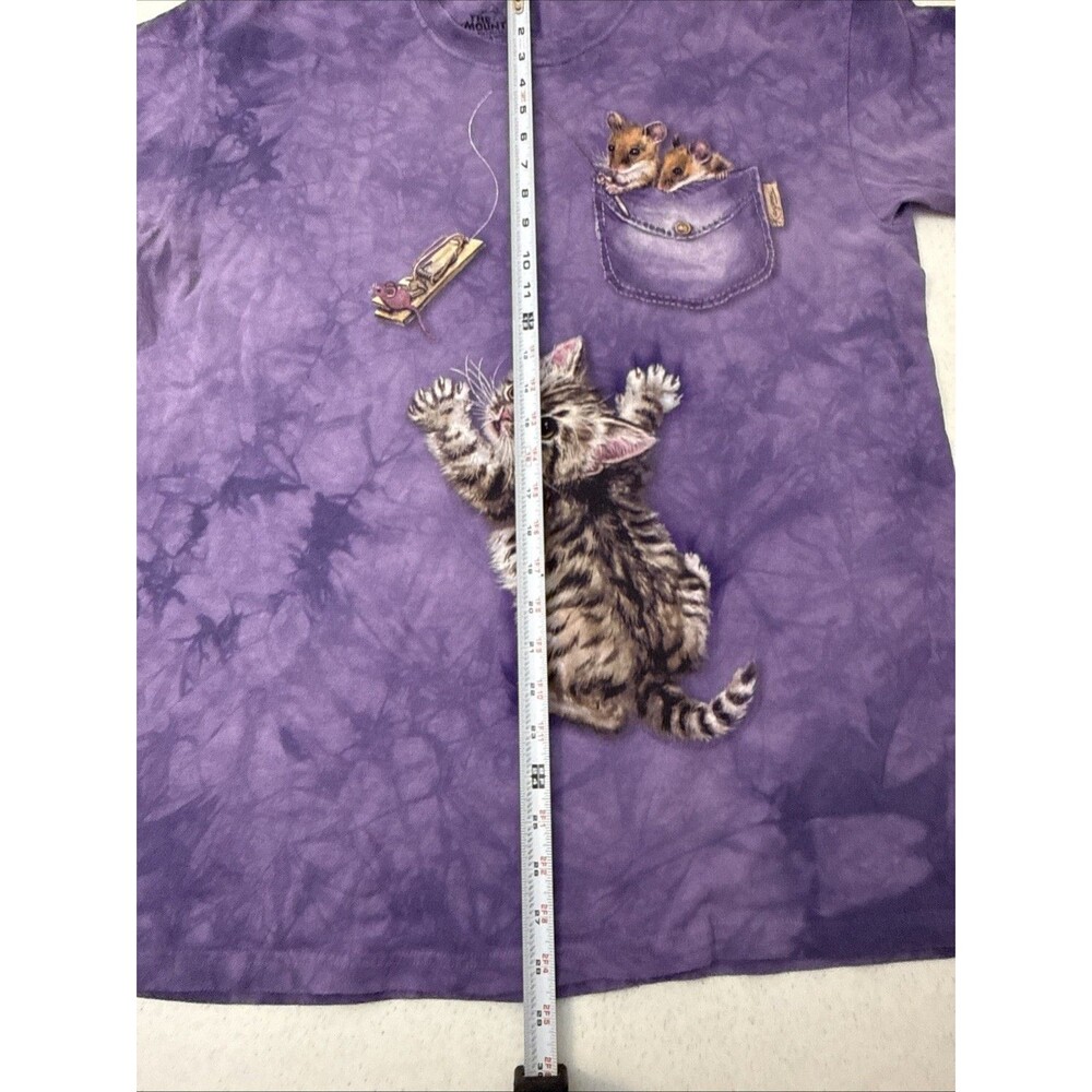Vintage The Mountain Pocket Mouse w/ Kitten T-Shirt Tie Dye Purple 90s Sz Large - Picture 9 of 16